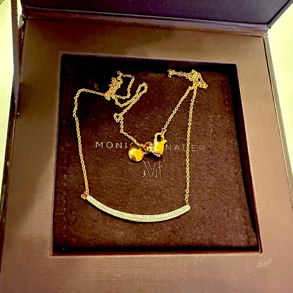 A Monica Vinader gold vermeil skinny curve necklace diamond 0.22 carats - Picture 1 of 5